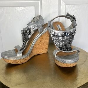 Not Rated Silver Sequin Wedges
